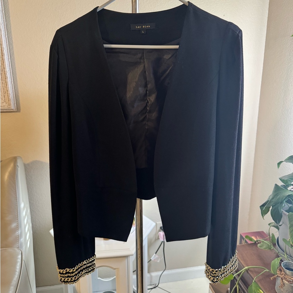 Black Cropped Chain-Trim Jacket